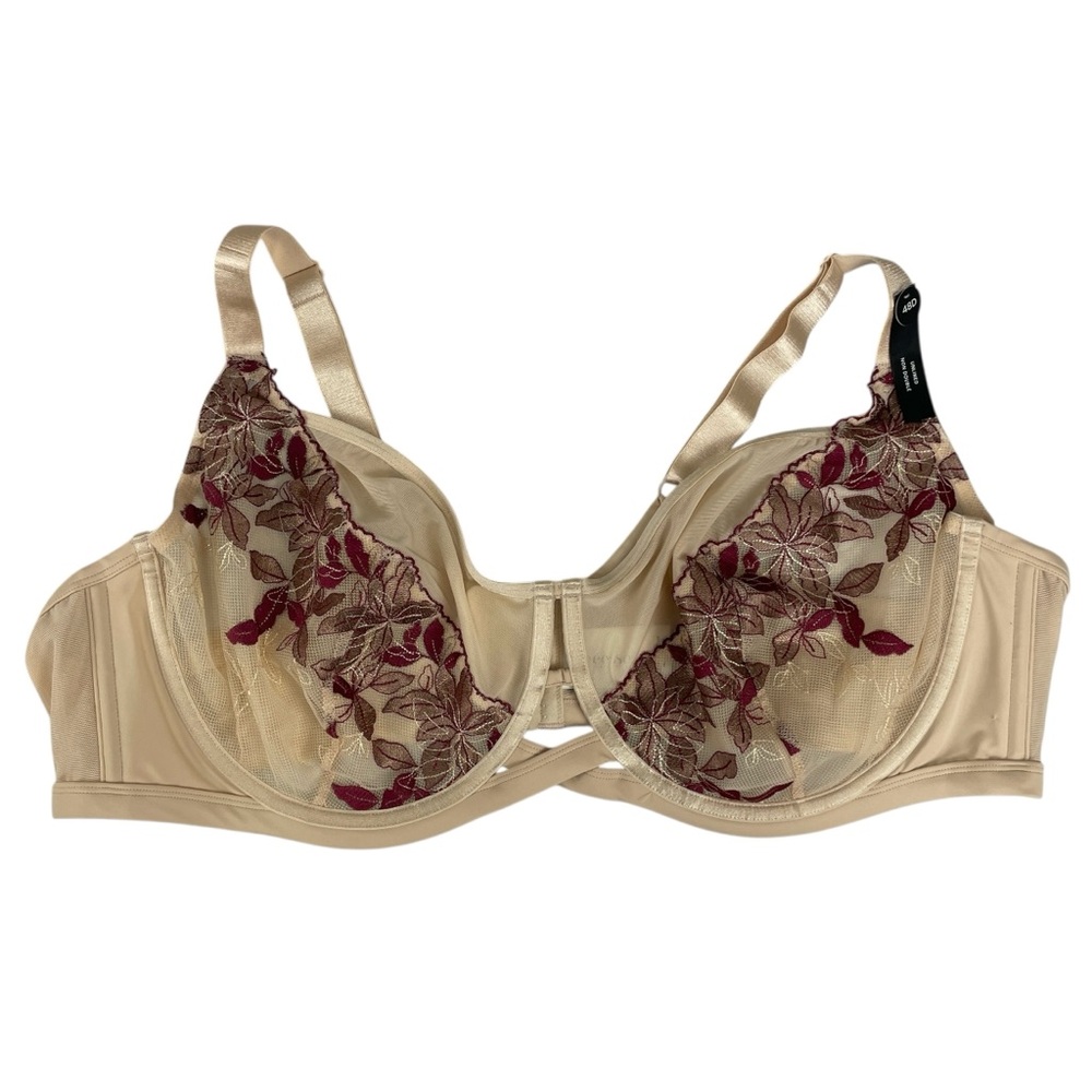 Deesse Unlined Underwire Bra Embroidered Burgundy Leaves 48D